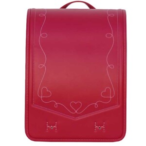 品番N8VPの岐阜横山ランドセルの正面です。ビビッドピンク色のフィルウェル人工皮革で手作りされたランドセルです。