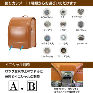 アウトレット用のカシメとイニシャル説明