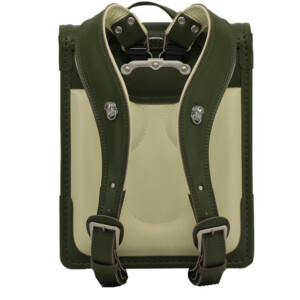 岐阜のランドセル店、横山鞄の品番m4ol-fsランドセルのS型背負いベルトです。オリーブ色の人工皮革で手作りされたランドセルです。