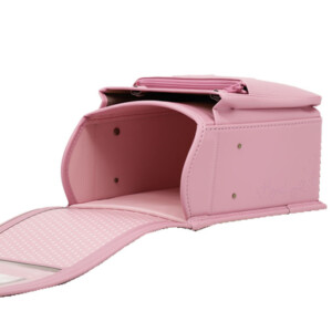 岐阜横山鞄のランドセルです。品番m5fp-fの内側です。フェアリーピンク色の人工皮革で手作りされたランドセルです。