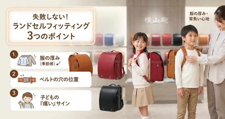 【試着（背負い比べ）のコツ】お店・展示会に行く前に知っておきたい！失敗しないランドセルフィッティングの3つのポイント